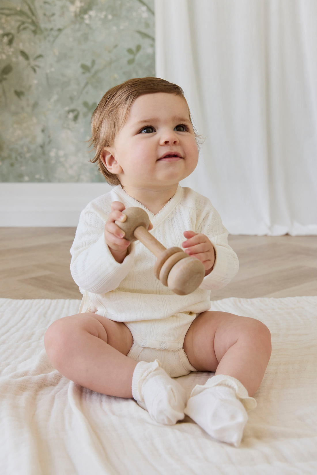 Organic Cotton Pointelle Marina Bodysuit - Parchment Childrens Bodysuit from Jamie Kay Australia