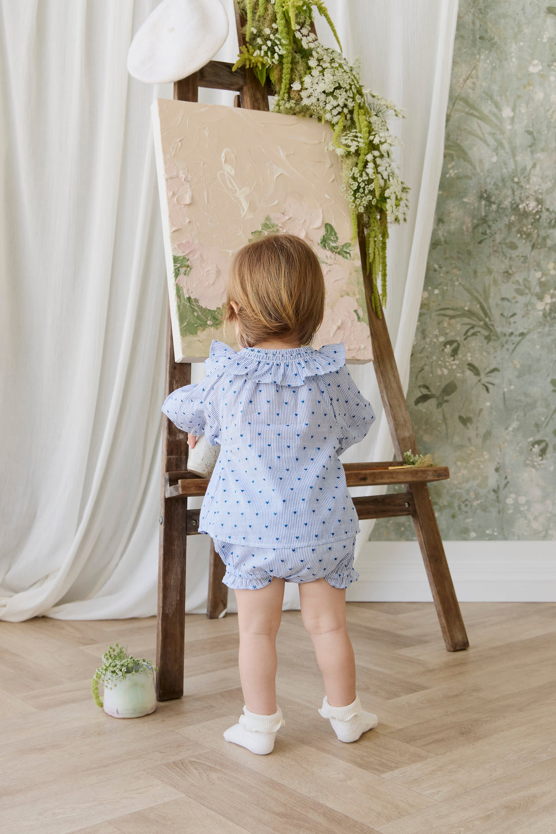 Organic Cotton Frill Bloomer - Mon Amour Stripe Indigo Childrens Bloomer from Jamie Kay Australia