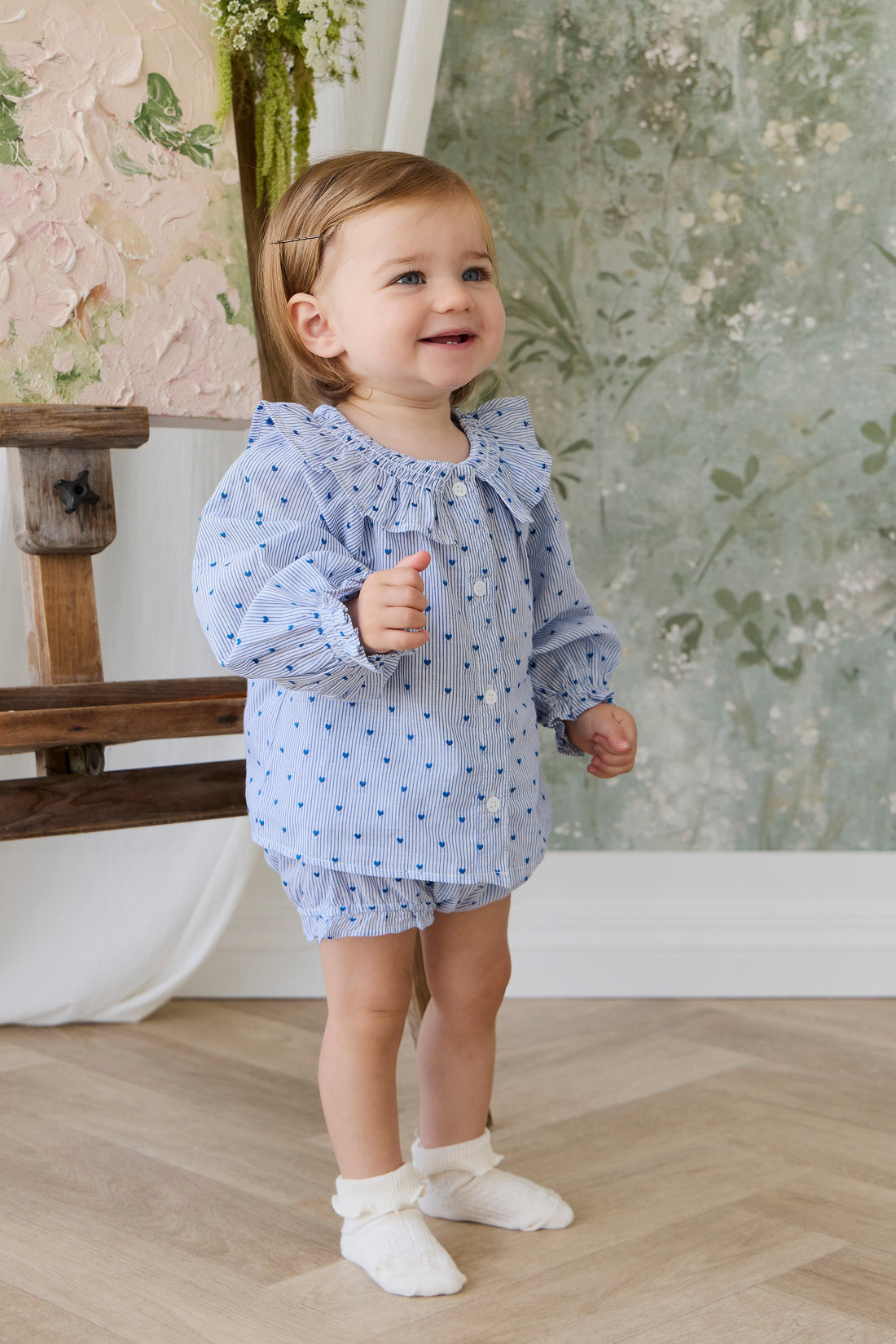 Organic Cotton Frill Bloomer - Mon Amour Stripe Indigo Childrens Bloomer from Jamie Kay Australia