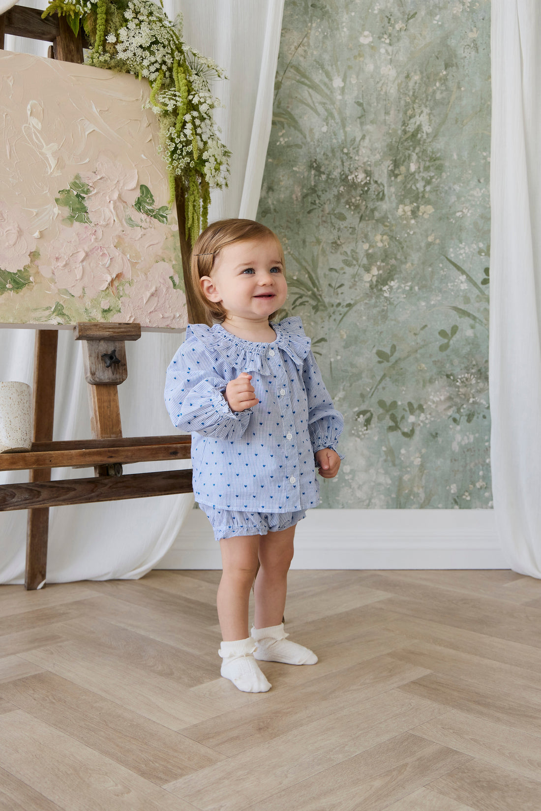 Organic Cotton Frill Bloomer - Mon Amour Stripe Indigo Childrens Bloomer from Jamie Kay Australia