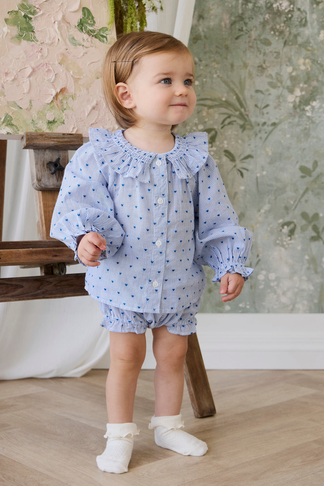 Organic Cotton Frill Bloomer - Mon Amour Stripe Indigo Childrens Bloomer from Jamie Kay Australia