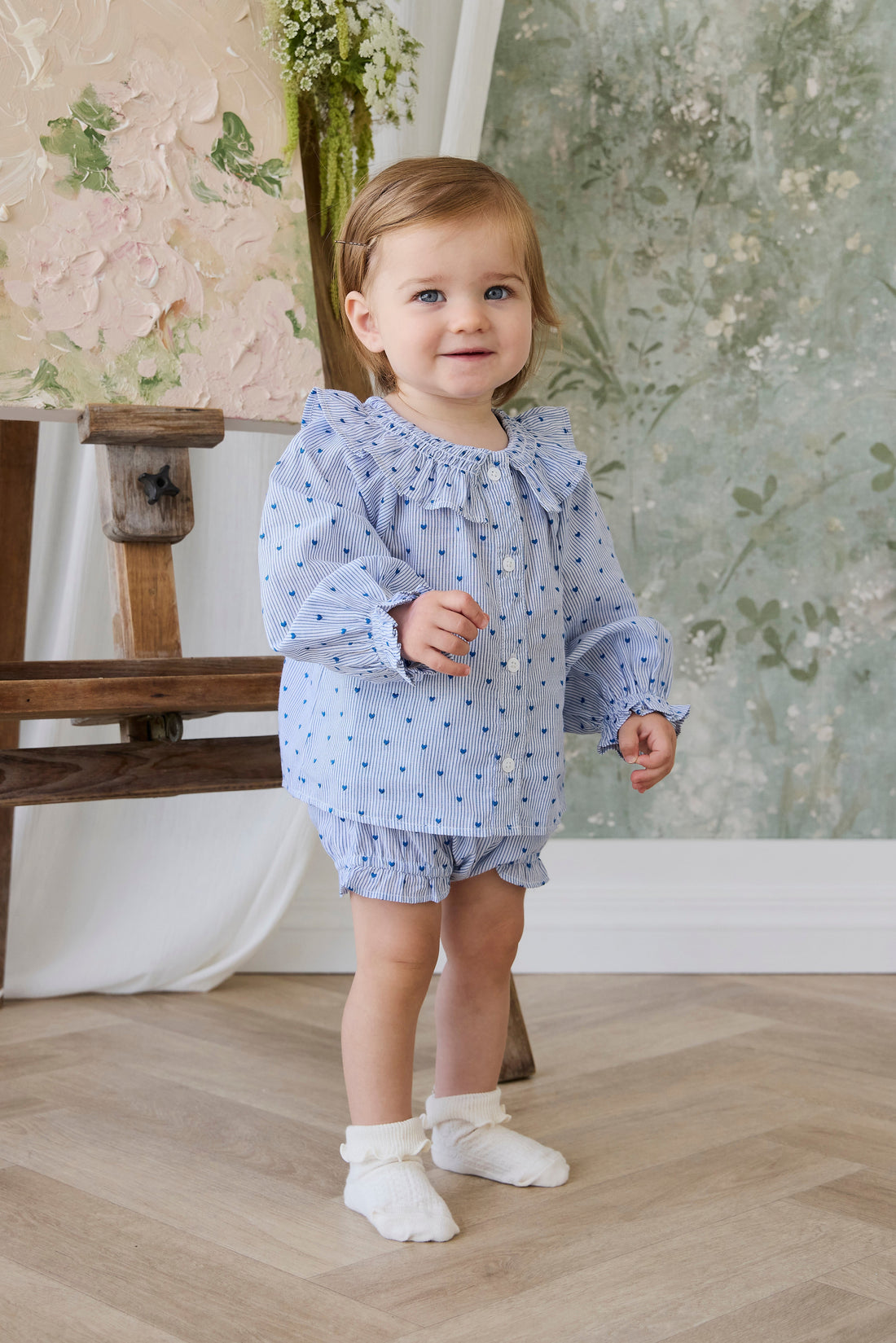 Organic Cotton Frill Bloomer - Mon Amour Stripe Indigo Childrens Bloomer from Jamie Kay Australia