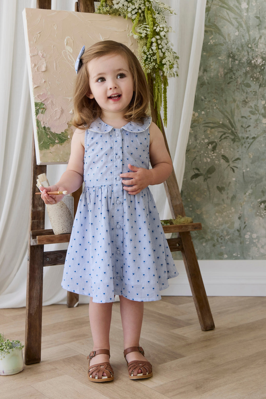 Organic Cotton Wisteria Dress - Mon Amour Stripe Indigo Childrens Dress from Jamie Kay Australia