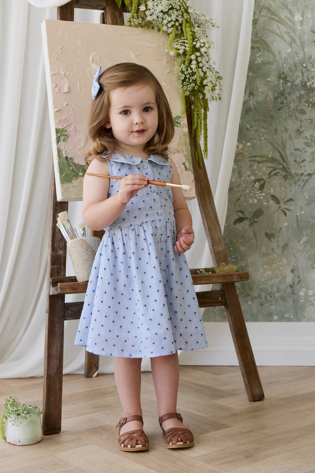 Organic Cotton Wisteria Dress - Mon Amour Stripe Indigo Childrens Dress from Jamie Kay Australia