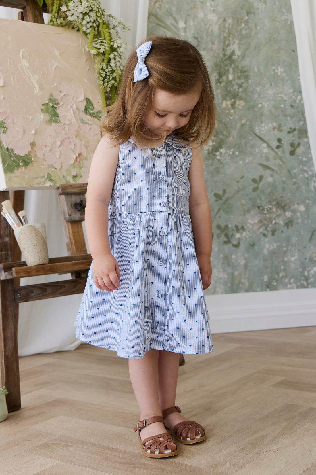 Organic Cotton Desiree Bow - Mon Amour Stripe Indigo Childrens Bow from Jamie Kay Australia