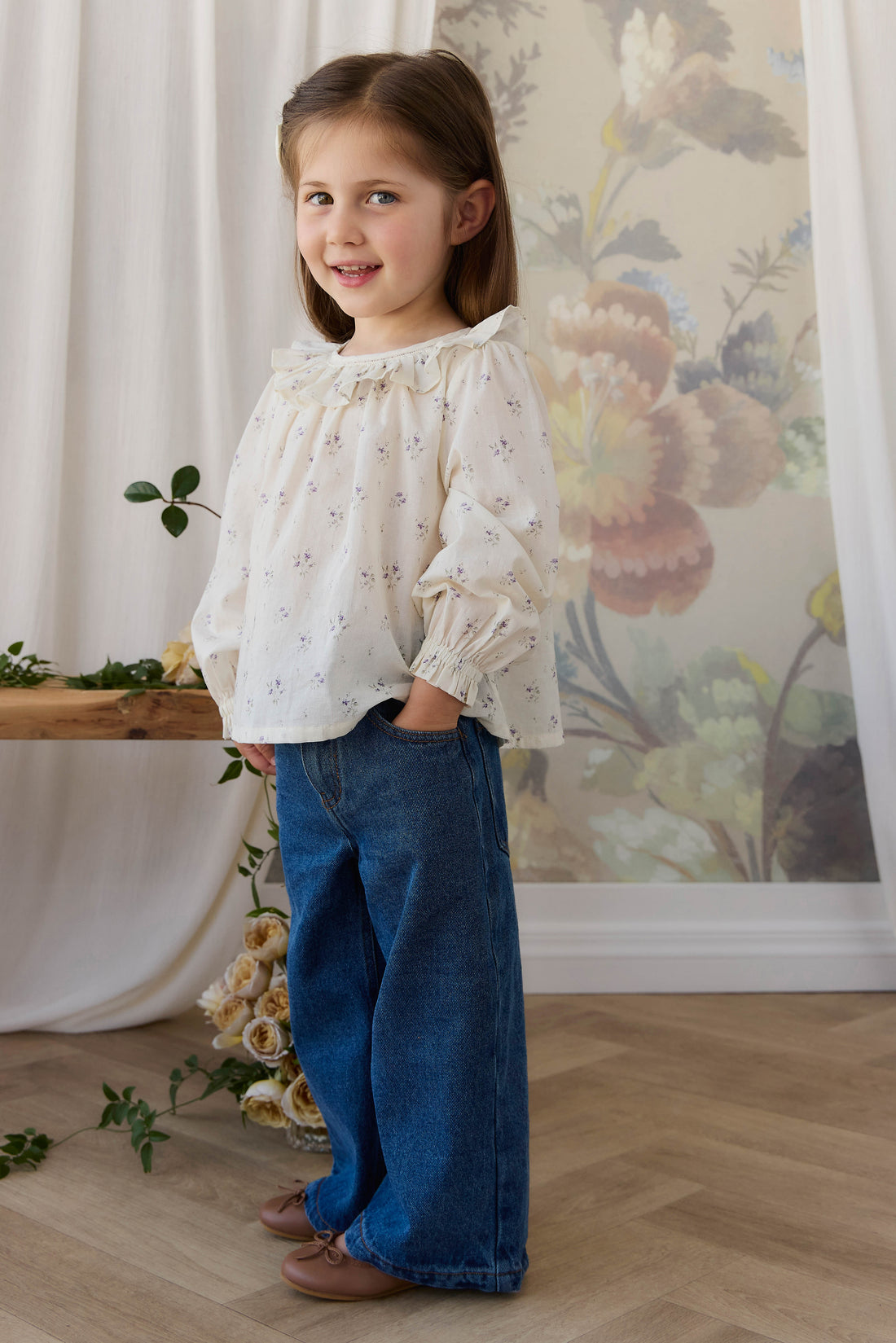Organic Cotton Leonie Top - Jade Floral Childrens Top from Jamie Kay Australia