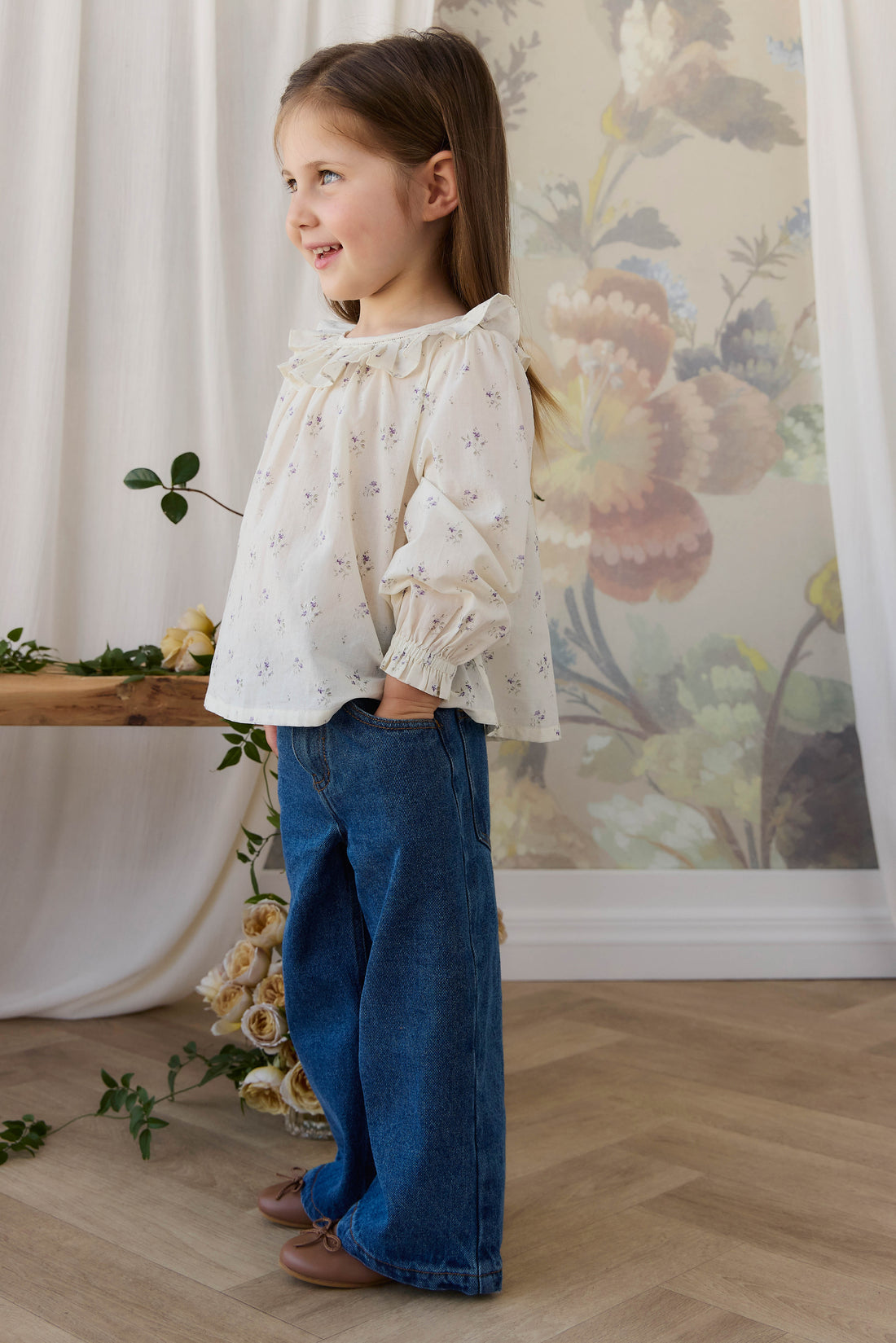 Organic Cotton Leonie Top - Jade Floral Childrens Top from Jamie Kay Australia