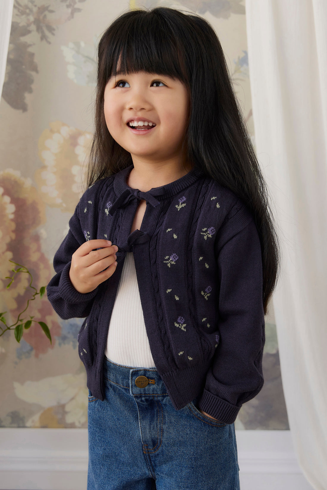 Annabella Knitted Cardigan - Annabella Jacquard Deep Well Childrens Cardigan from Jamie Kay Australia