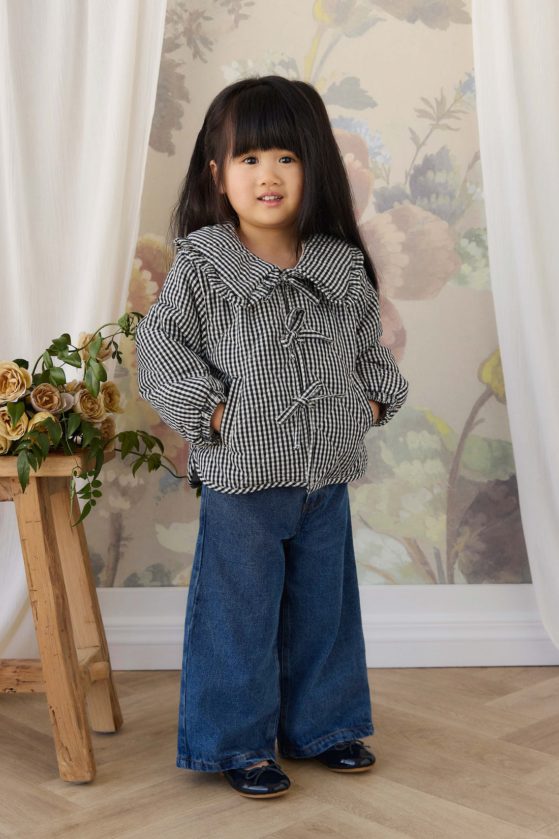 Mariette Cotton Jacket - Petite Gingham Graphite Childrens Jacket from Jamie Kay Australia
