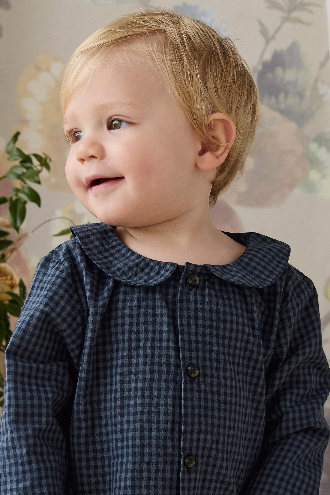 Organic Cotton Gabriel Top - Tiny Gingham Maritime Childrens Top from Jamie Kay Australia