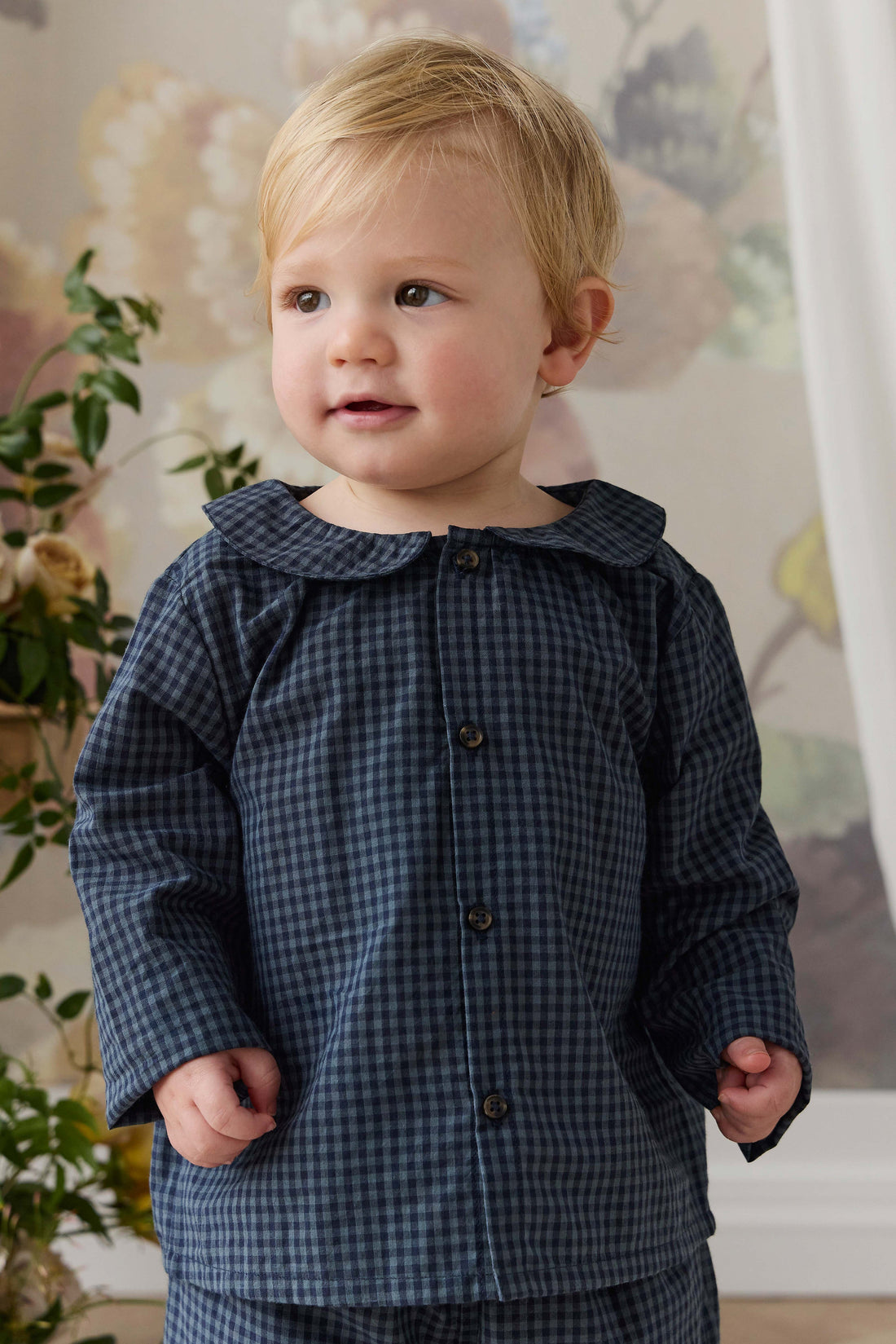 Organic Cotton Gabriel Top - Tiny Gingham Maritime Childrens Top from Jamie Kay Australia