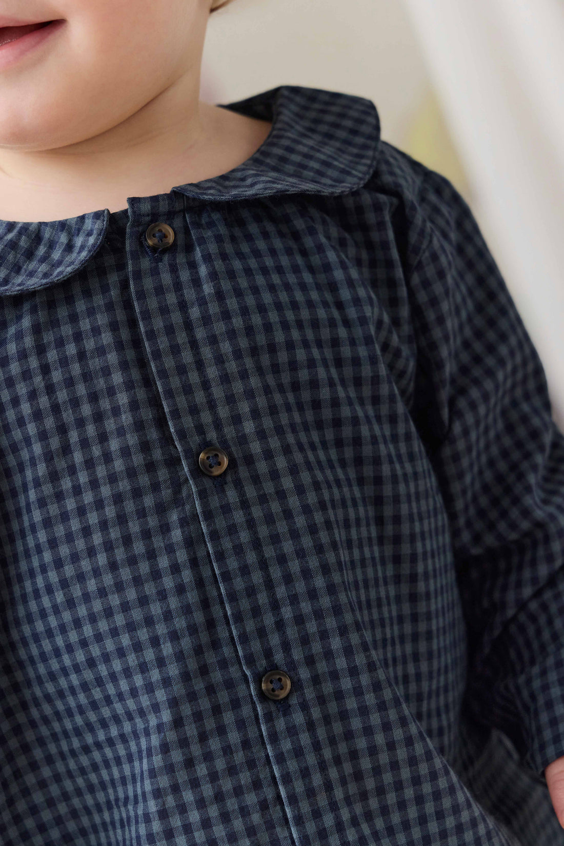 Organic Cotton Gabriel Top - Tiny Gingham Maritime Childrens Top from Jamie Kay Australia