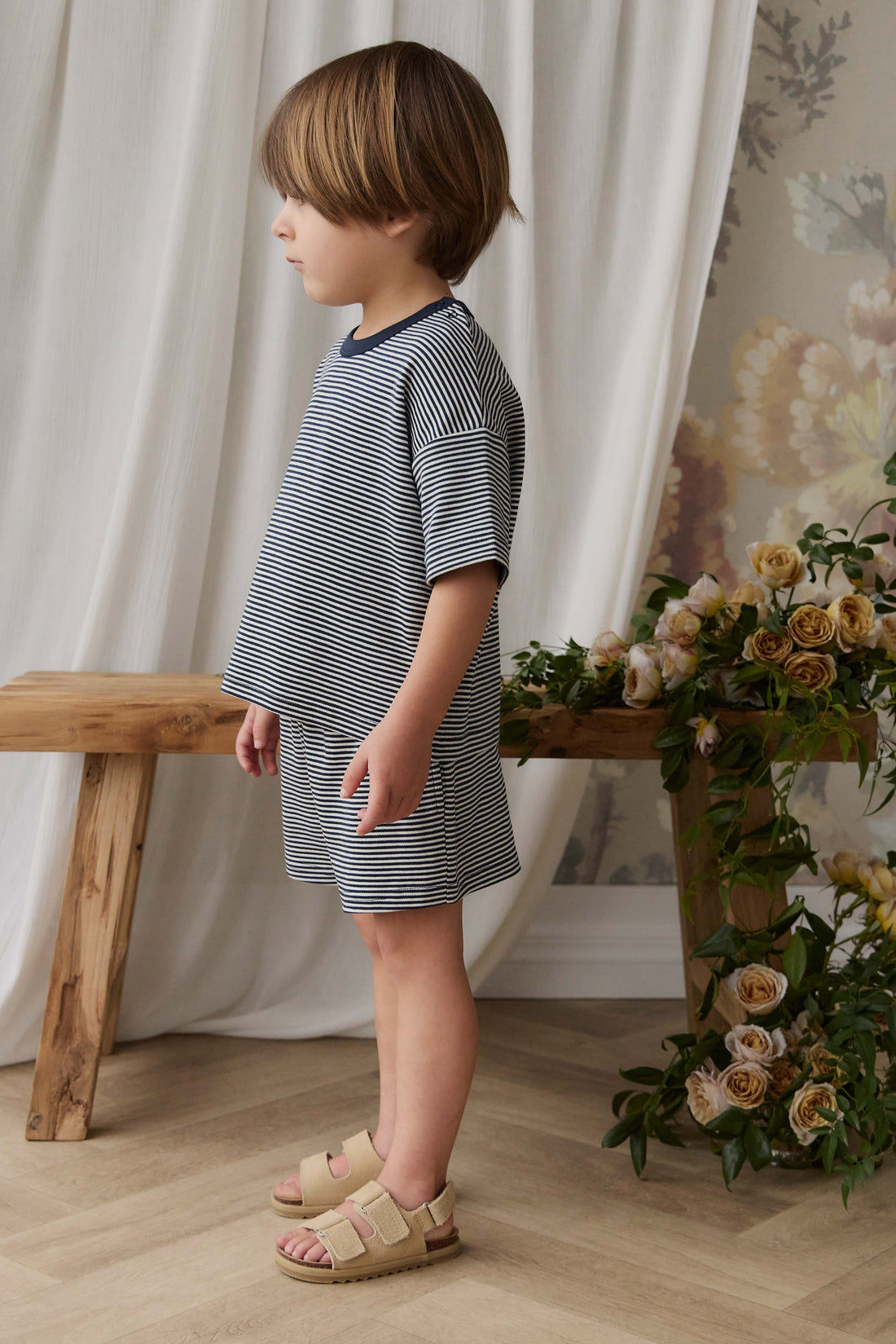 Pima Cotton Edward Short - Petite Stripe Cloud/Maritime Childrens Shorts from Jamie Kay Australia