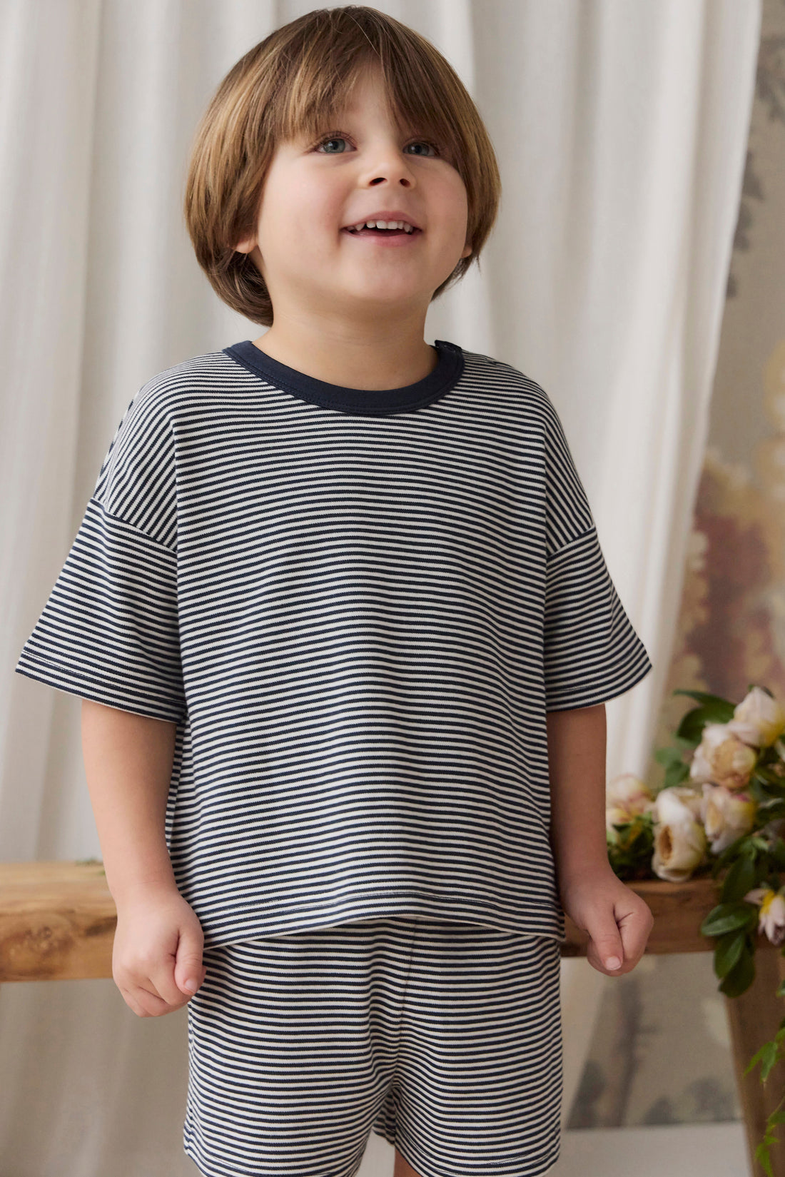 Pima Cotton Edward Tee - Petite Stripe Cloud/Maritime Childrens Top from Jamie Kay Australia