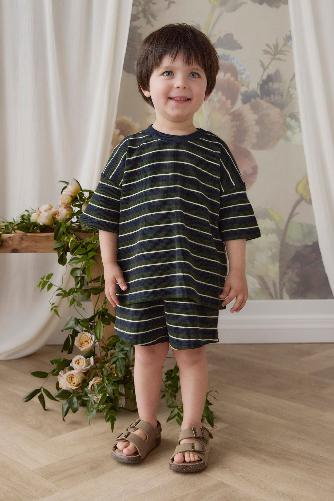 Organic Cotton Waffle Leith Short - Maritime Grandeur Stripe Childrens Short from Jamie Kay Australia
