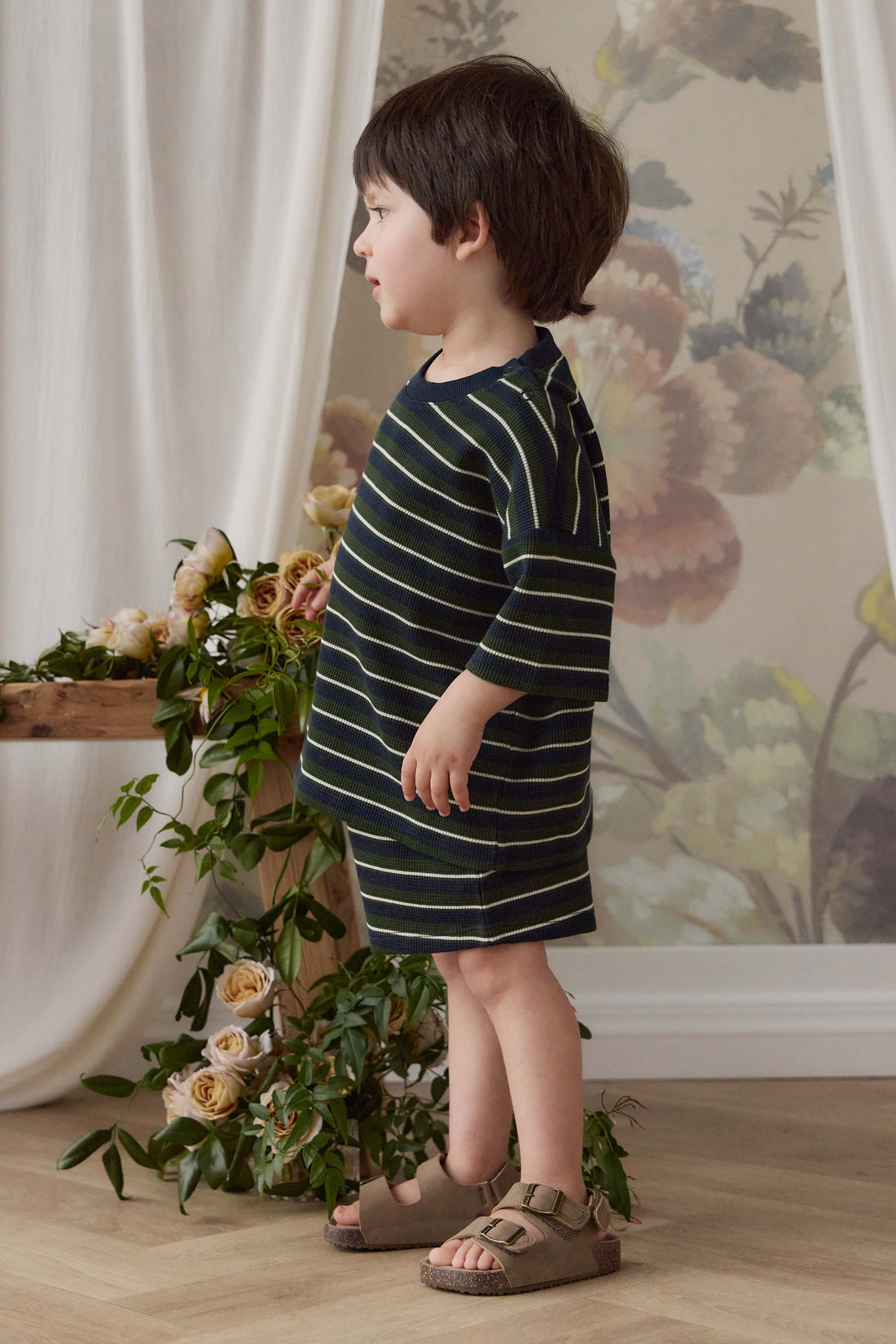 Organic Cotton Waffle Leith Short - Maritime Grandeur Stripe Childrens Short from Jamie Kay Australia