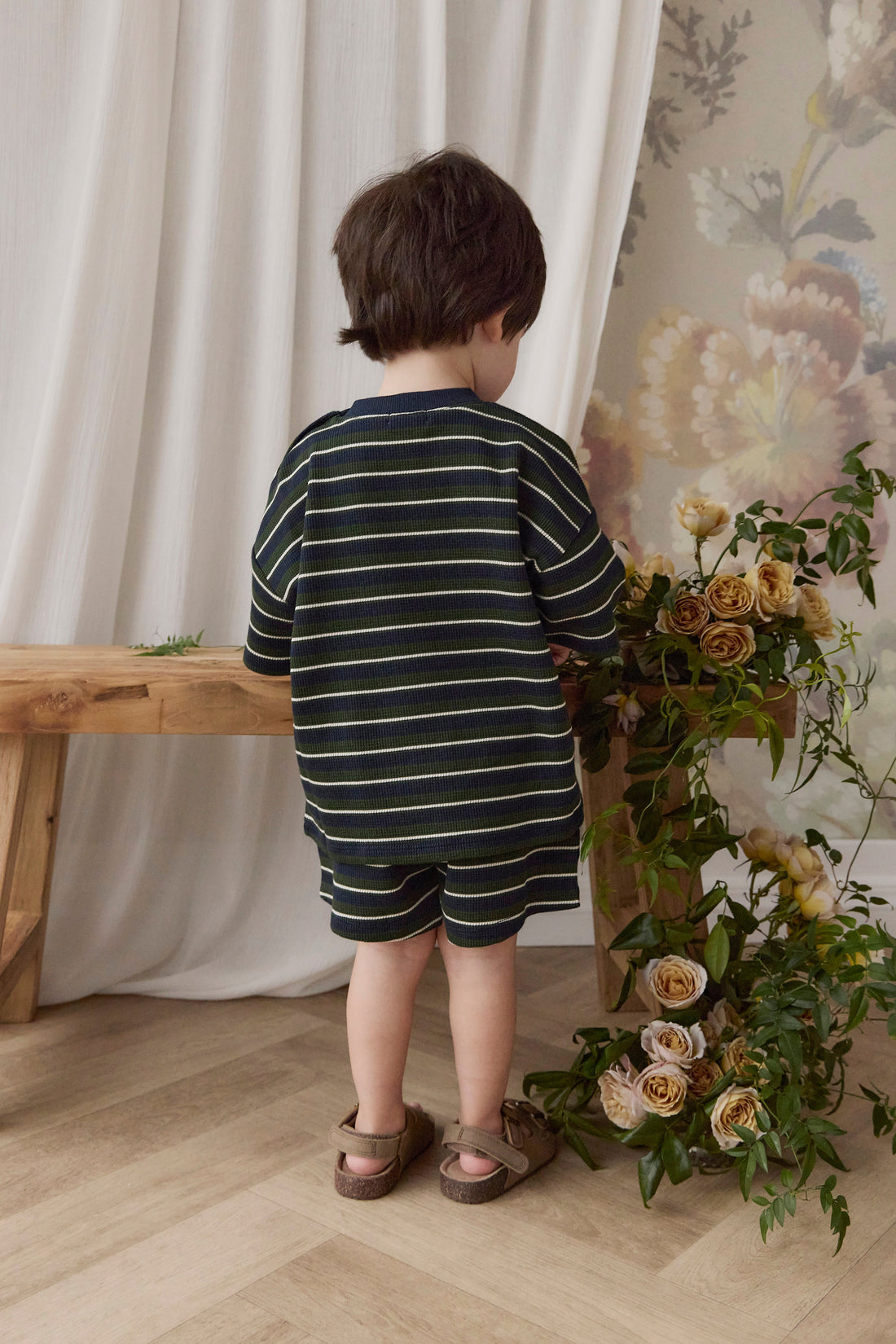 Organic Cotton Waffle Leith Short - Maritime Grandeur Stripe Childrens Short from Jamie Kay Australia