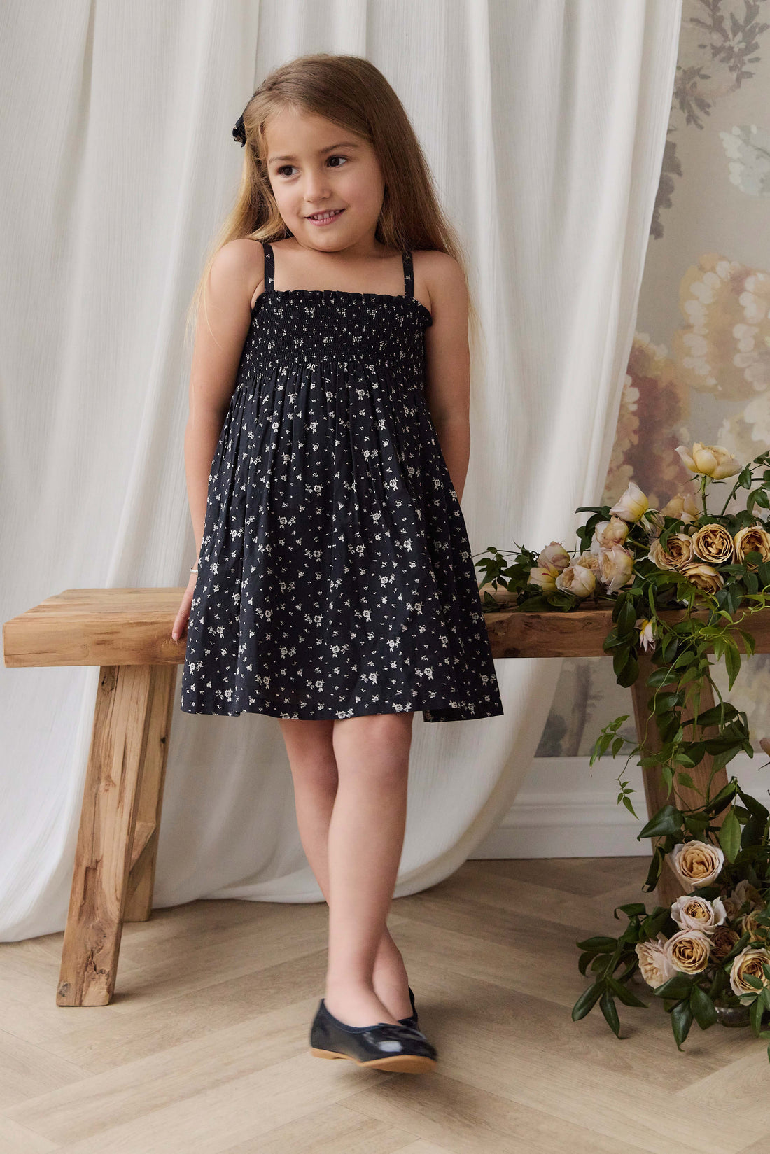Organic Cotton Marlene Dress - Huguette Graphite Childrens Dress from Jamie Kay Australia
