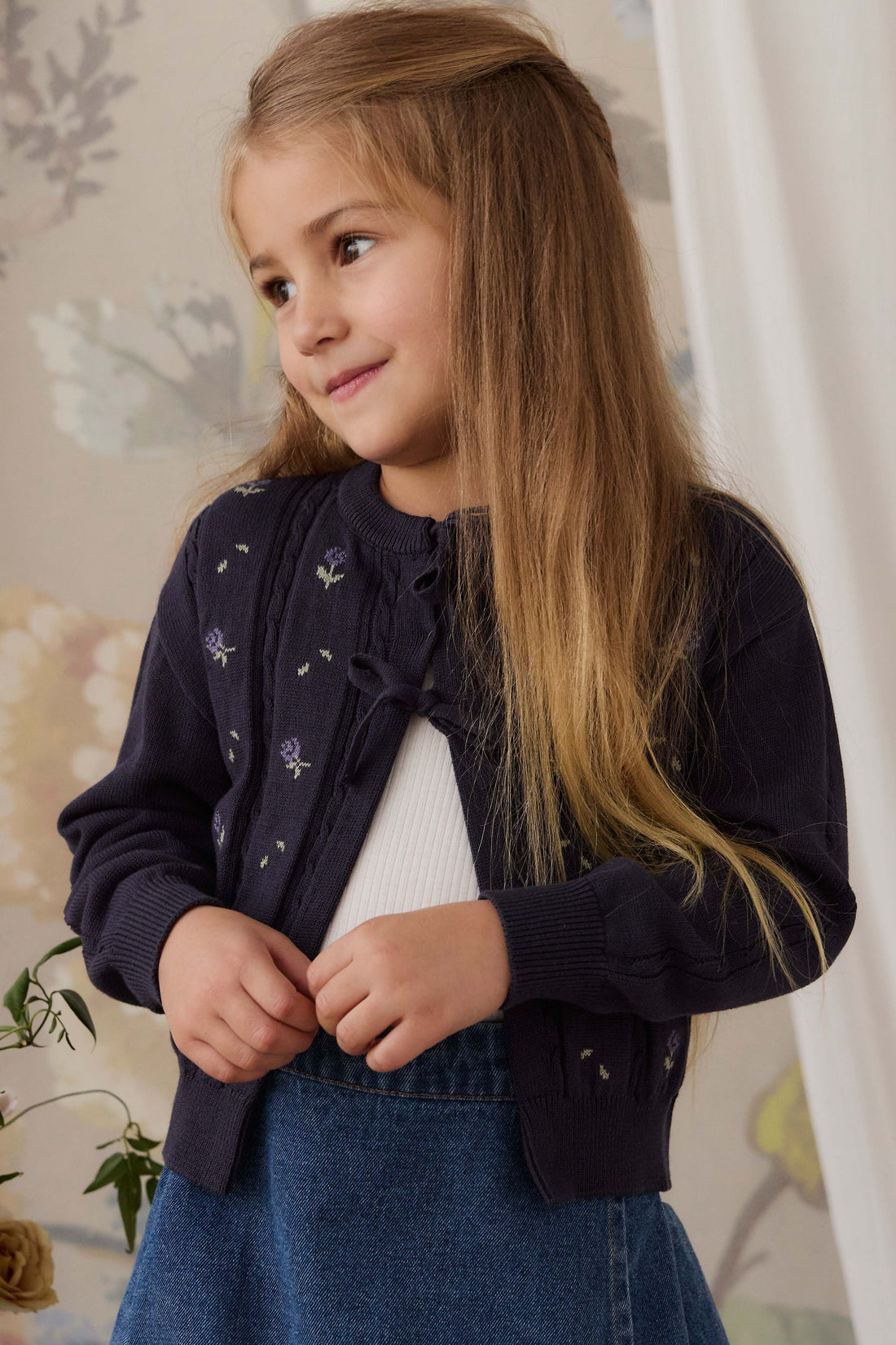 Annabella Knitted Cardigan - Annabella Jacquard Deep Well Childrens Cardigan from Jamie Kay Australia