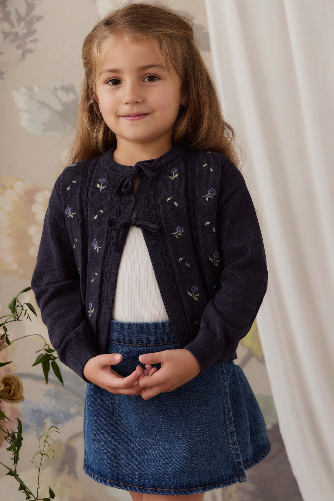Annabella Knitted Cardigan - Annabella Jacquard Deep Well Childrens Cardigan from Jamie Kay Australia