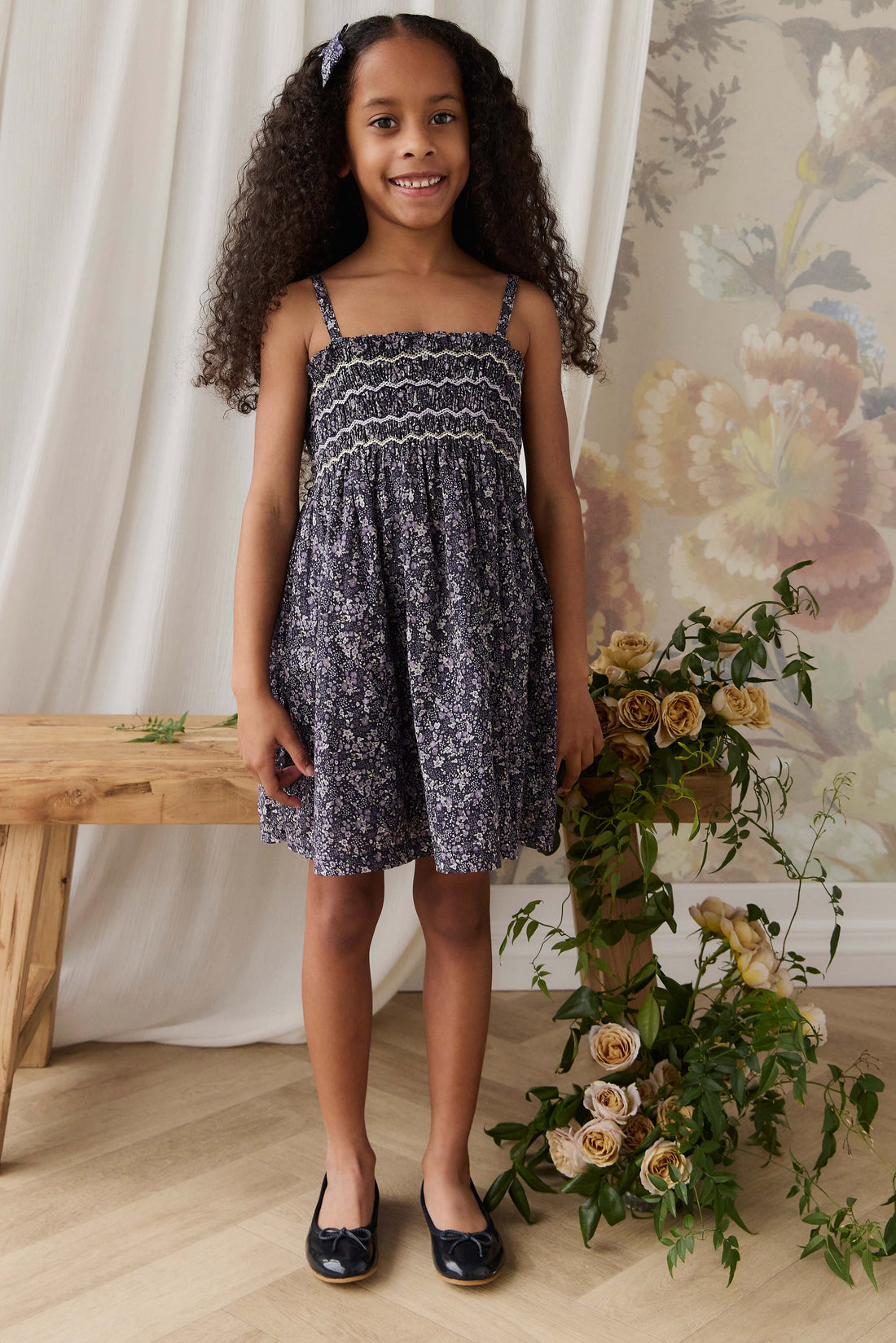 Organic Cotton Mariette Dress - Violet Floral Childrens Dress from Jamie Kay Australia