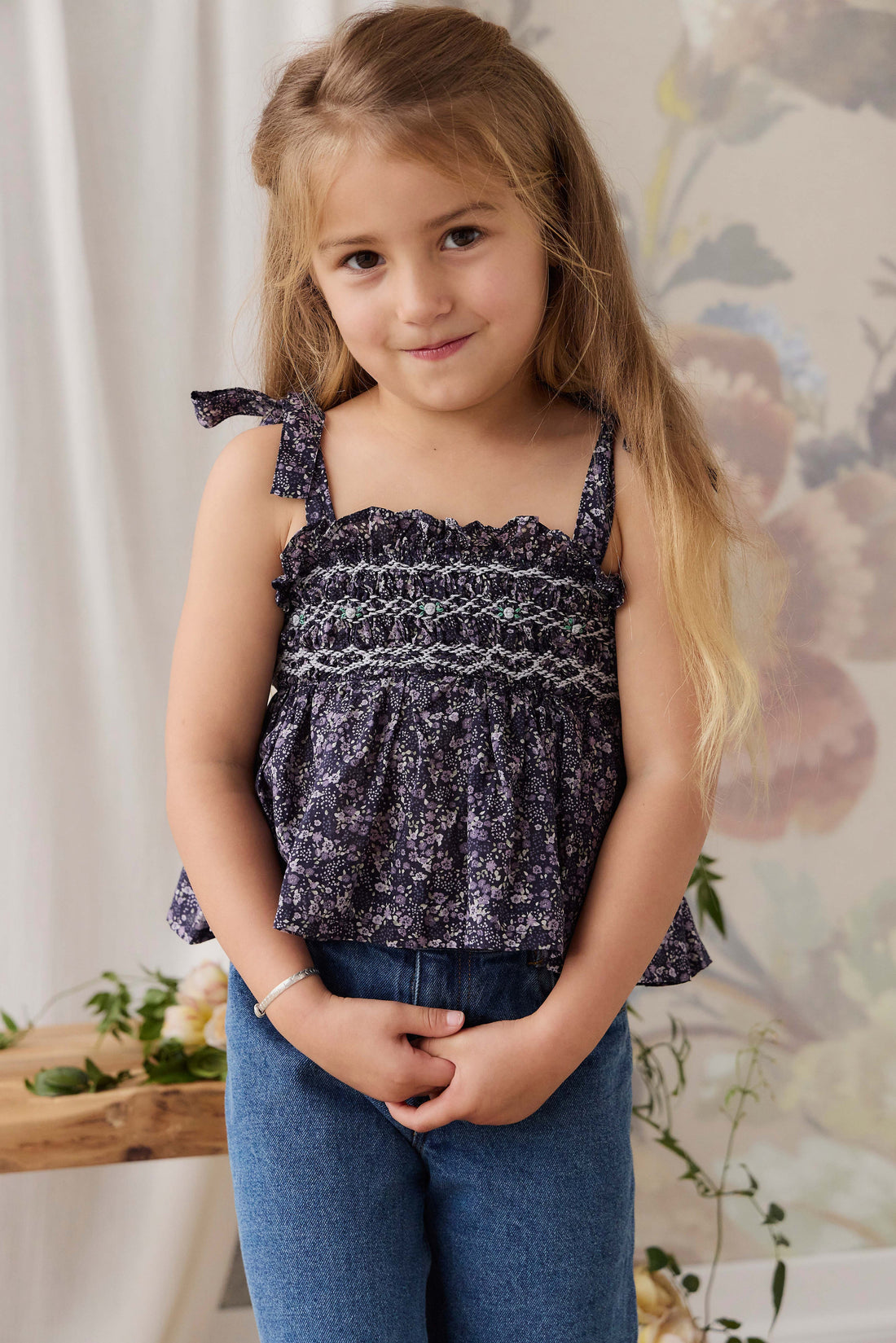 Organic Cotton Carine Top - Violet Floral Childrens Top from Jamie Kay Australia