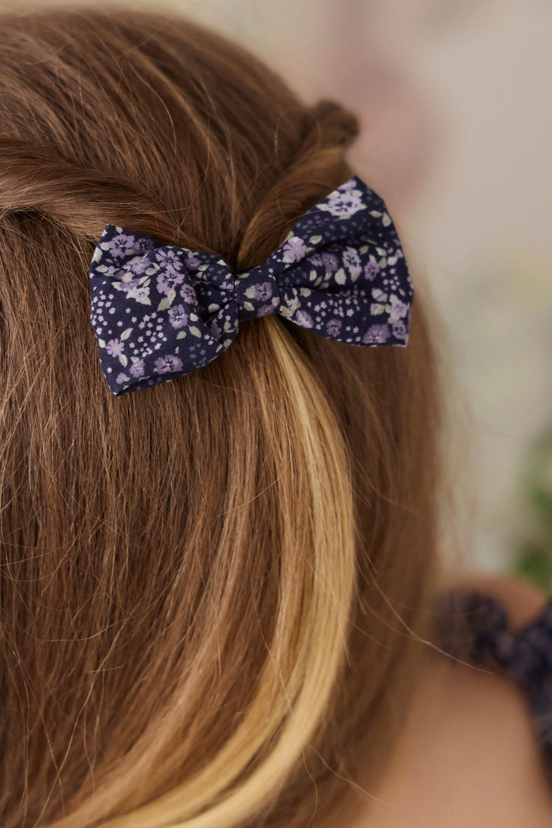 Organic Cotton Desiree Bow - Violet Floral Childrens Bow from Jamie Kay Australia