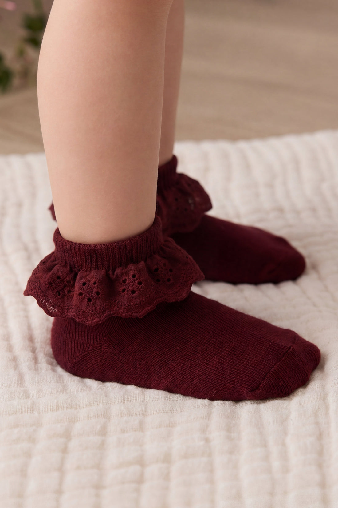 Frill Ankle Sock - Burgundy Childrens Sock from Jamie Kay Australia
