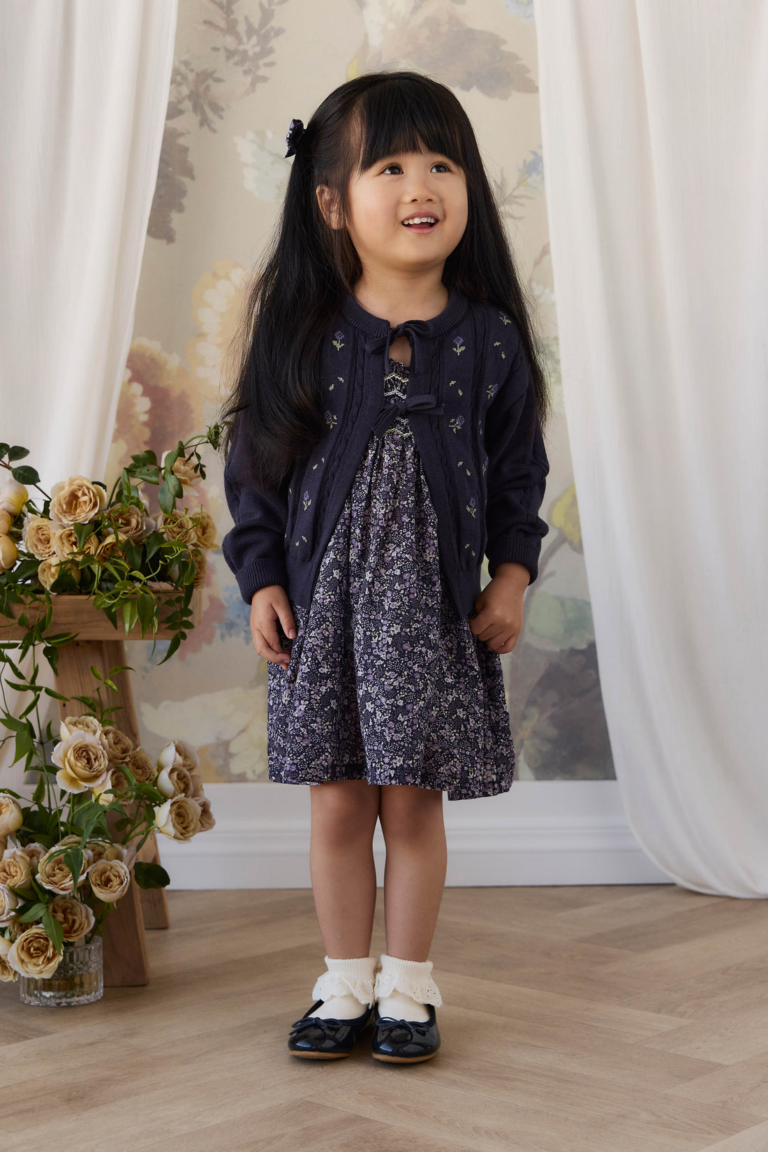 Organic Cotton Mariette Dress - Violet Floral Childrens Dress from Jamie Kay Australia