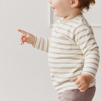 Pima Cotton Diego Long Sleeve Top - Cloud/Cashew Stripe Childrens Top from Jamie Kay Australia