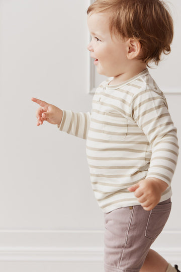 Pima Cotton Diego Long Sleeve Top - Cloud/Cashew Stripe Childrens Top from Jamie Kay Australia