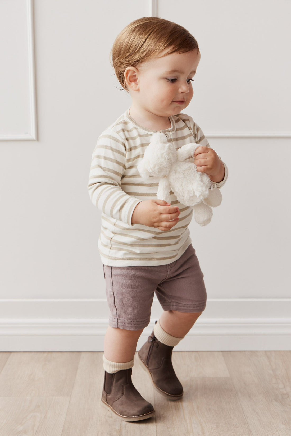 Pima Cotton Diego Long Sleeve Top - Cloud/Cashew Stripe Childrens Top from Jamie Kay Australia