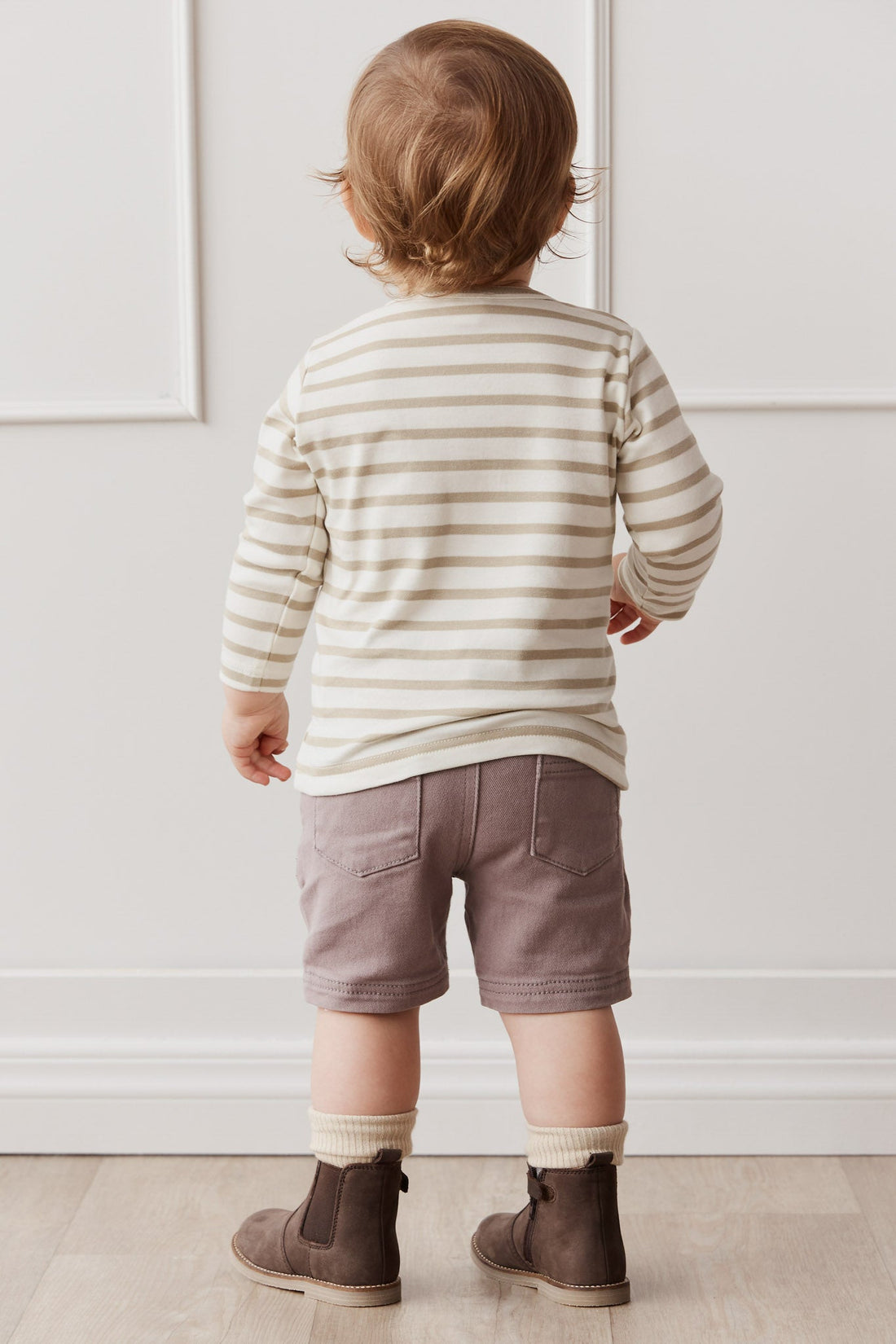 Pima Cotton Diego Long Sleeve Top - Cloud/Cashew Stripe Childrens Top from Jamie Kay Australia