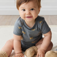 Organic Cotton Hudson Short Sleeve Bodysuit - Lenny Leopard Smoke Childrens Bodysuit from Jamie Kay Australia