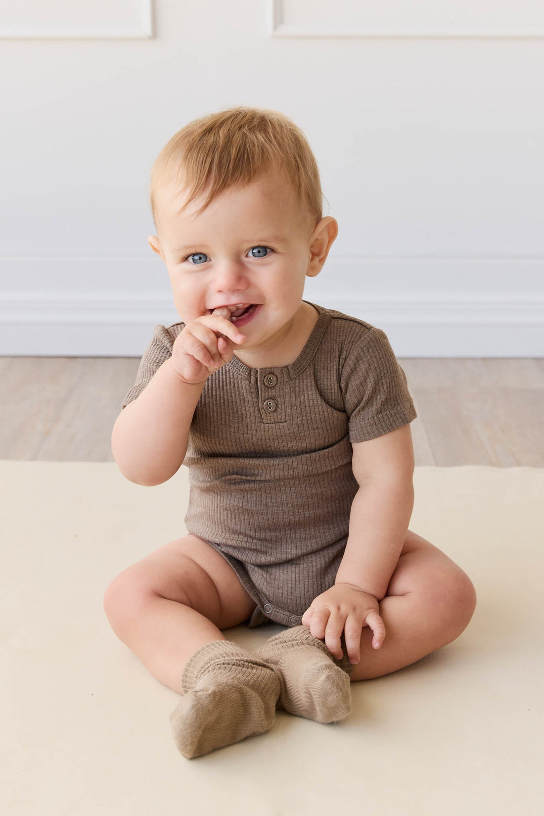 Organic Cotton Modal Darcy Rib Tee Bodysuit - Brownie Marle Childrens Bodysuit from Jamie Kay Australia