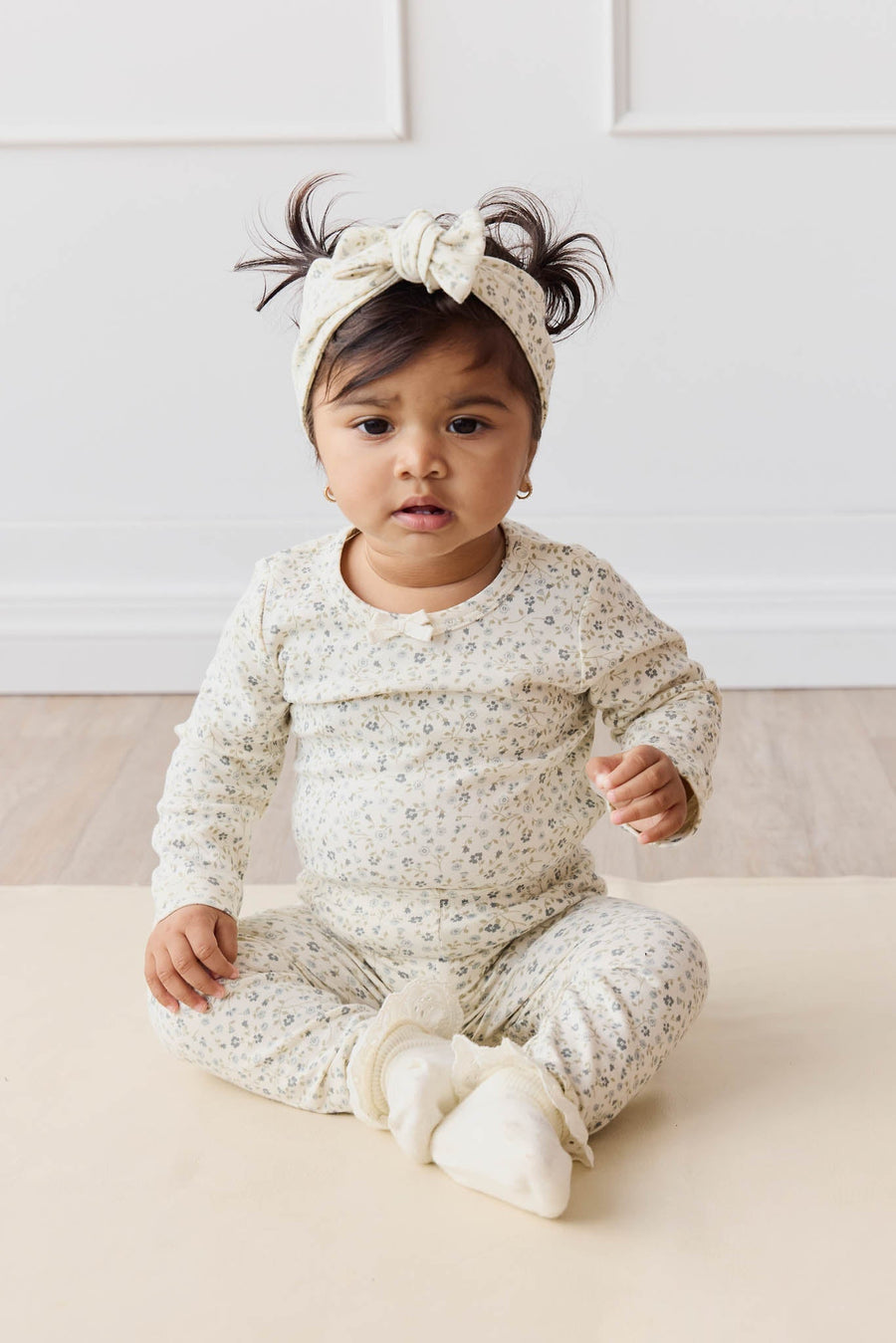 Organic Cotton Long Sleeve Bodysuit - Dainty Egret Blues Childrens Bodysuit from Jamie Kay Australia