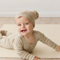 Organic Cotton Modal Long Sleeve Bodysuit - Narrow Stripe Balm/Cloud Childrens Bodysuit from Jamie Kay Australia