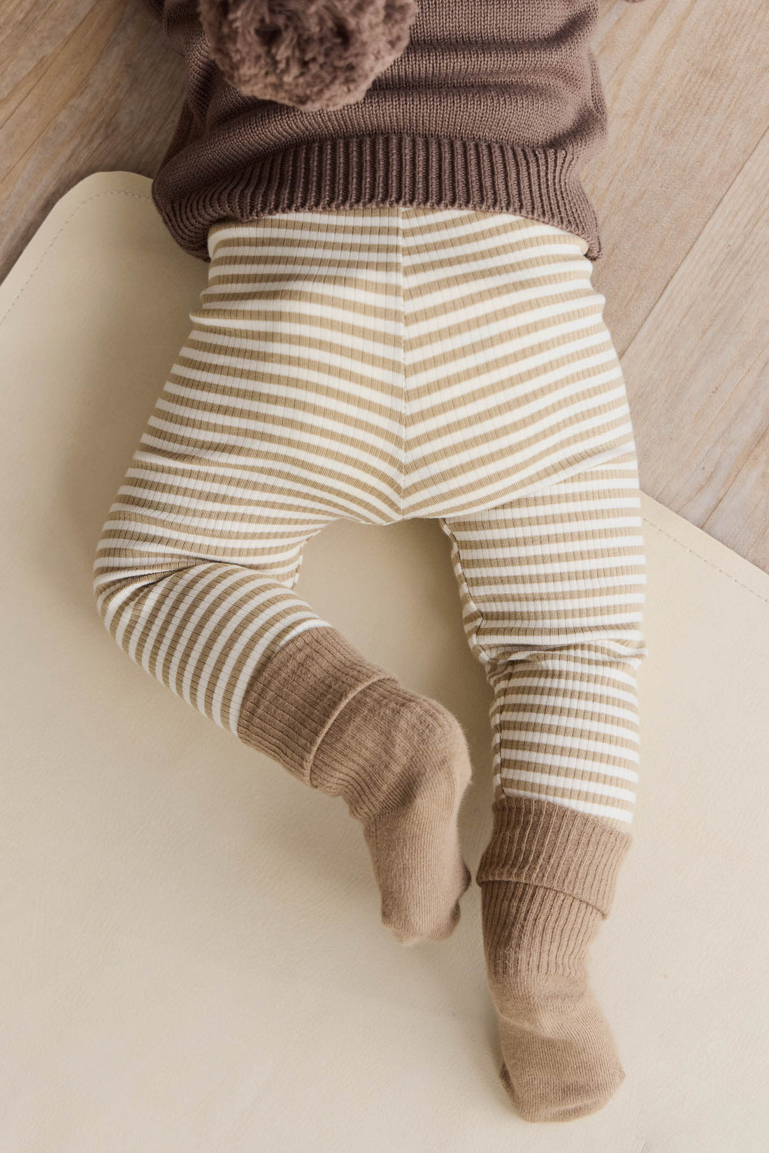 Organic Cotton Modal Everyday Legging - Narrow Stripe Balm/Cloud Childrens Legging from Jamie Kay Australia