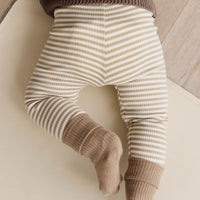 Organic Cotton Modal Everyday Legging - Narrow Stripe Balm/Cloud Childrens Legging from Jamie Kay Australia