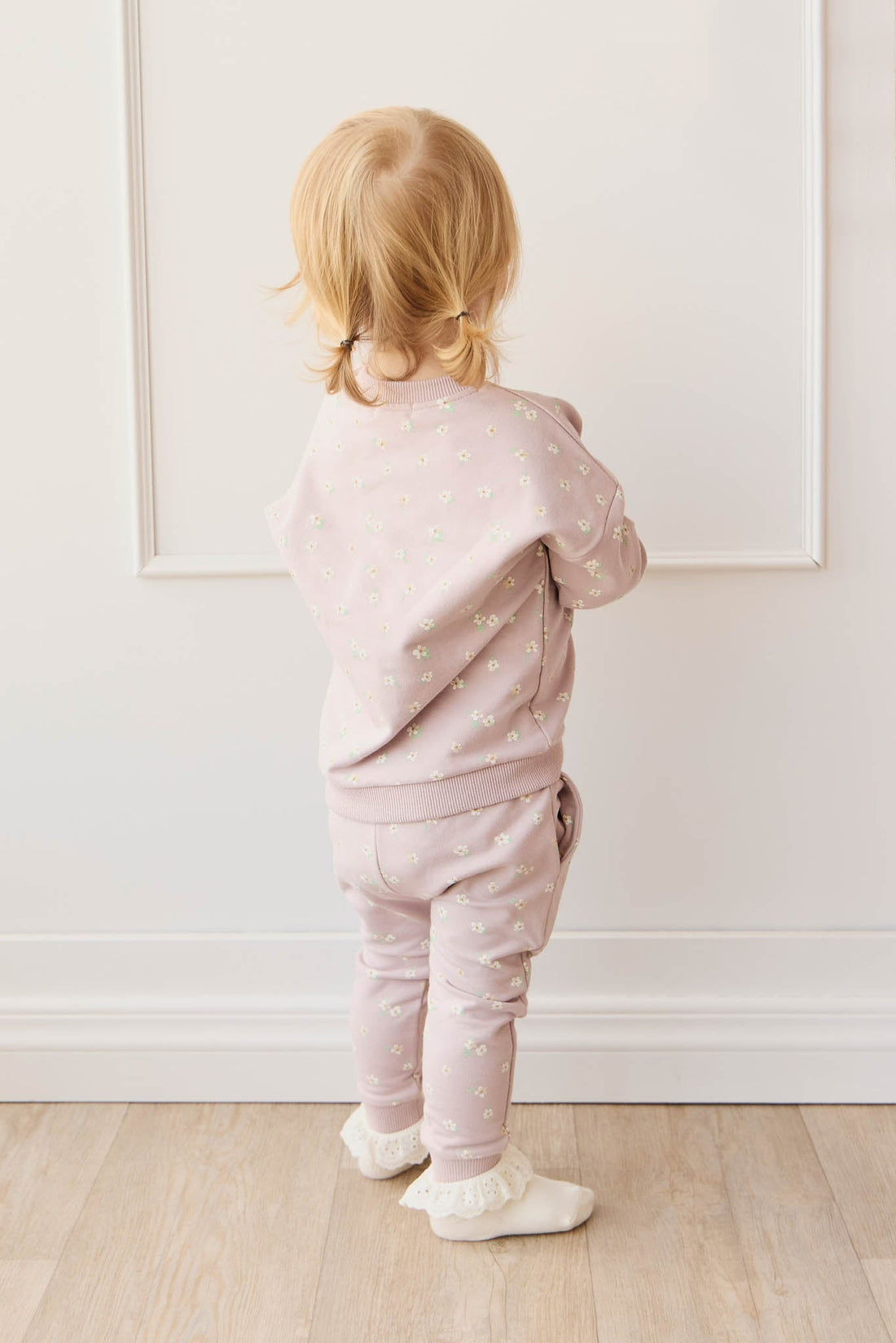 Organic Cotton Damien Sweatshirt - Simple Flowers Lilac Childrens Sweatshirting from Jamie Kay Australia