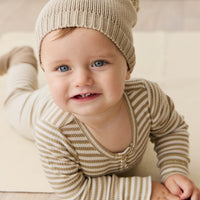 Organic Cotton Modal Long Sleeve Bodysuit - Narrow Stripe Balm/Cloud Childrens Bodysuit from Jamie Kay Australia