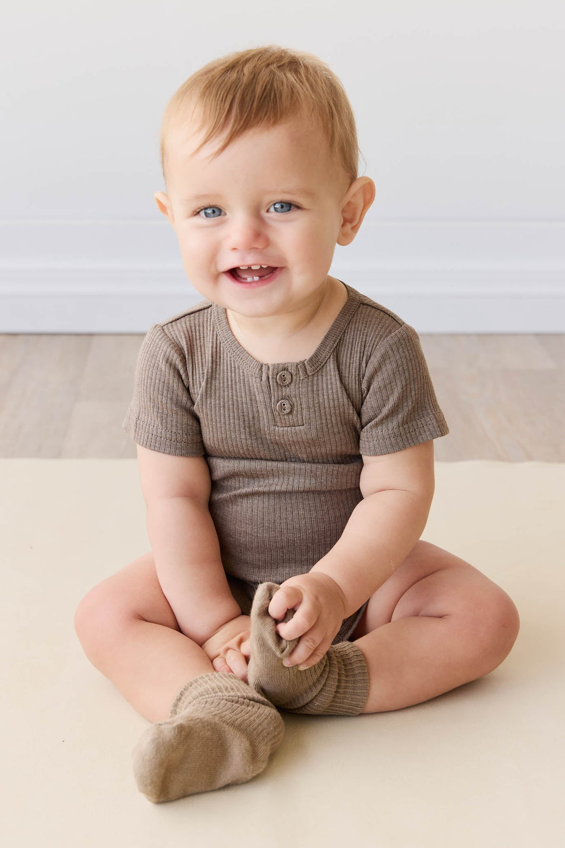 Organic Cotton Modal Darcy Rib Tee Bodysuit - Brownie Marle Childrens Bodysuit from Jamie Kay Australia