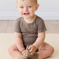 Organic Cotton Modal Darcy Rib Tee Bodysuit - Brownie Marle Childrens Bodysuit from Jamie Kay Australia