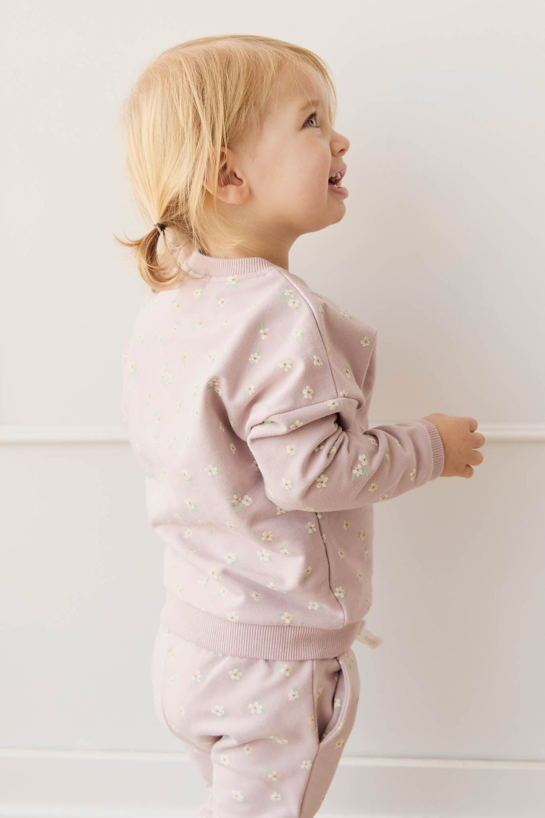 Organic Cotton Damien Sweatshirt - Simple Flowers Lilac Childrens Sweatshirting from Jamie Kay Australia