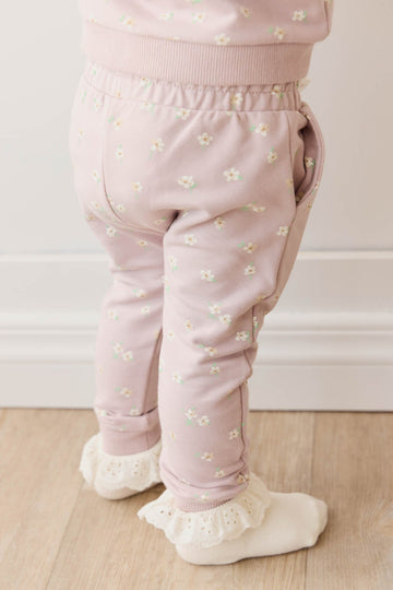 Organic Cotton Morgan Track Pant - Simple Flowers Lilac Childrens Pant from Jamie Kay Australia