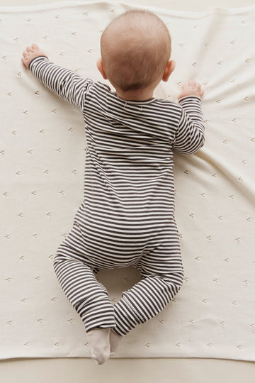 Organic Cotton Reese Zip Onepiece - Black Olive Stripe Childrens Onepiece from Jamie Kay Australia