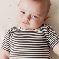 Organic Cotton Hudson Short Sleeve Bodysuit - Black Olive Stripe Childrens Bodysuit from Jamie Kay Australia