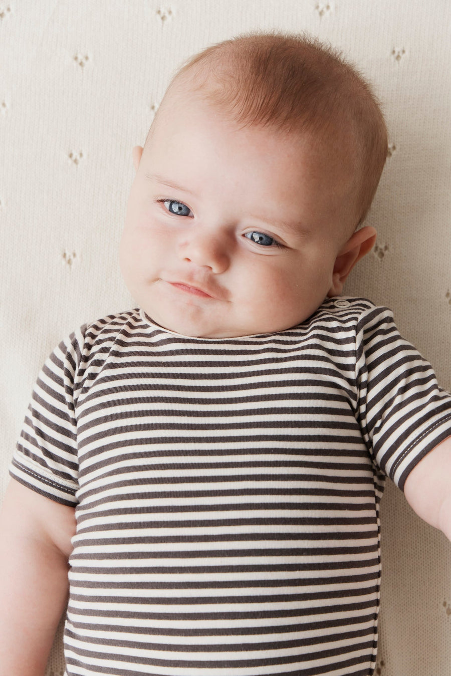 Organic Cotton Hudson Short Sleeve Bodysuit - Black Olive Stripe Childrens Bodysuit from Jamie Kay Australia