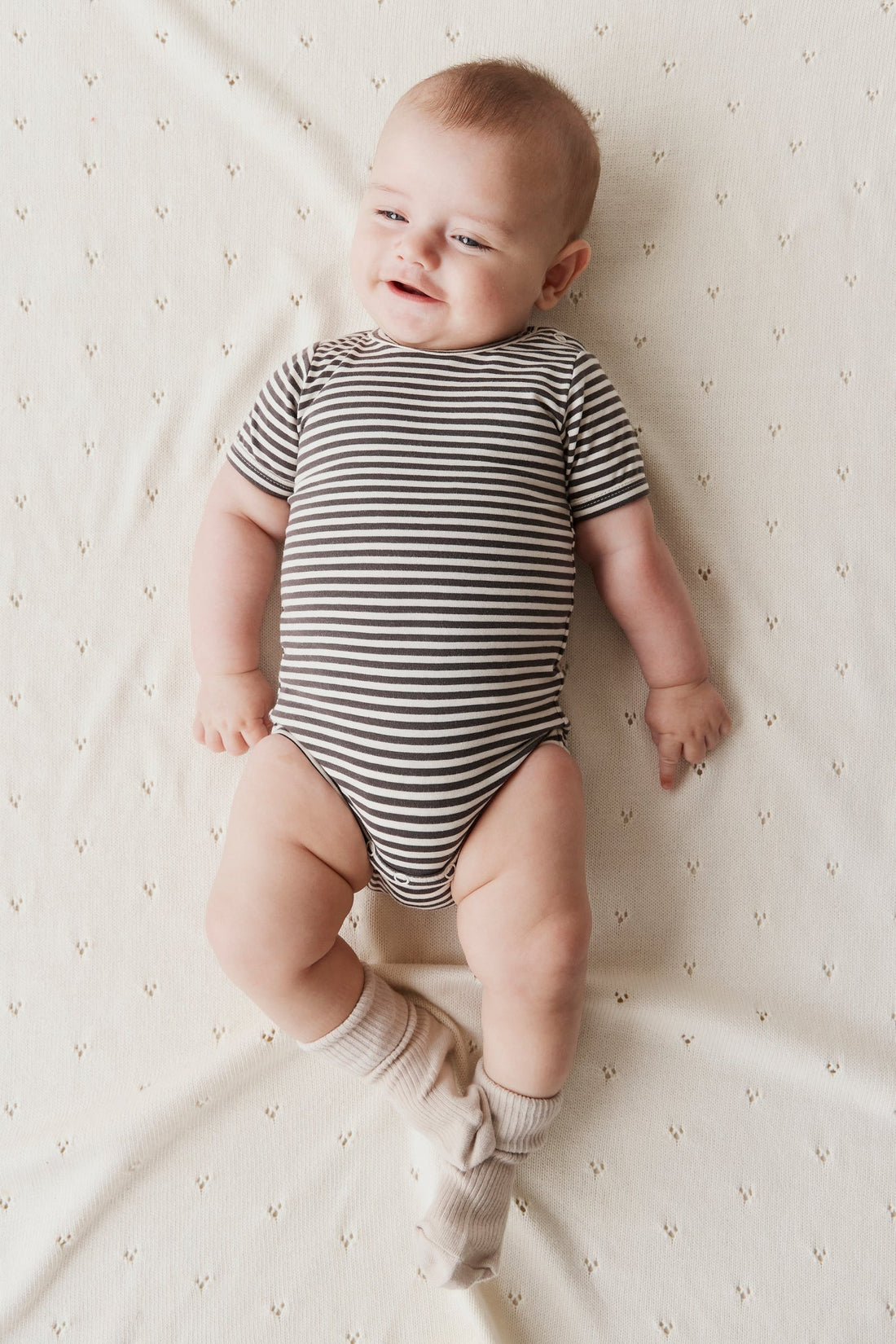 Organic Cotton Hudson Short Sleeve Bodysuit - Black Olive Stripe Childrens Bodysuit from Jamie Kay Australia