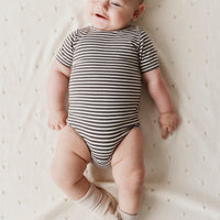 Organic Cotton Hudson Short Sleeve Bodysuit - Black Olive Stripe Childrens Bodysuit from Jamie Kay Australia